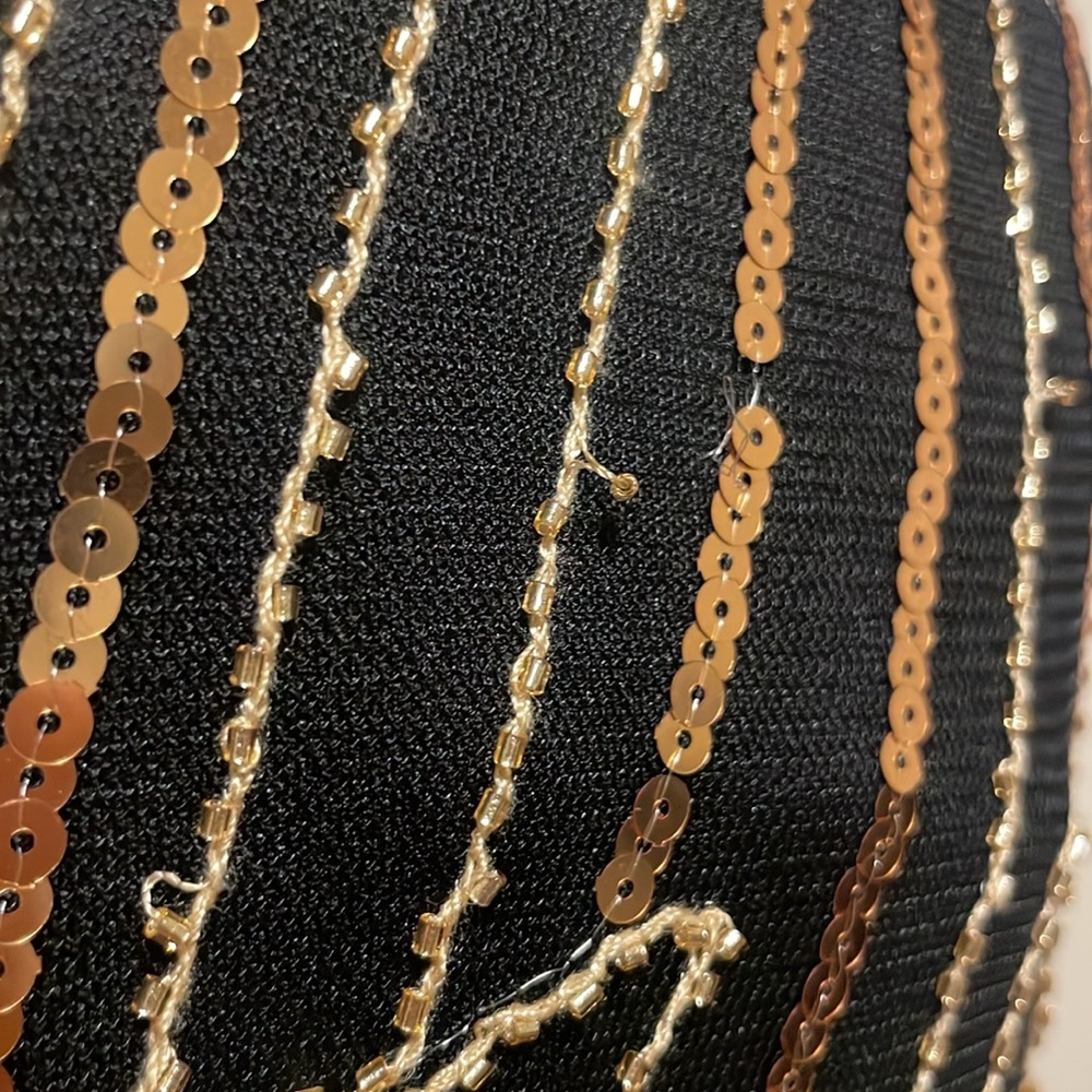 Elegant Black and Gold Embellished Dress 20s Flapper style Medium Great Gatsby - Picture 17 of 17